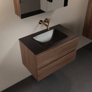 Mondiaz AIVY 80cm badmeubel Mocha wastafel Urban solid surface midden zonder kraangat met spiegelkast (AI-351171URBAN-NO AI-M80MOMI AI-C80MOMI)
