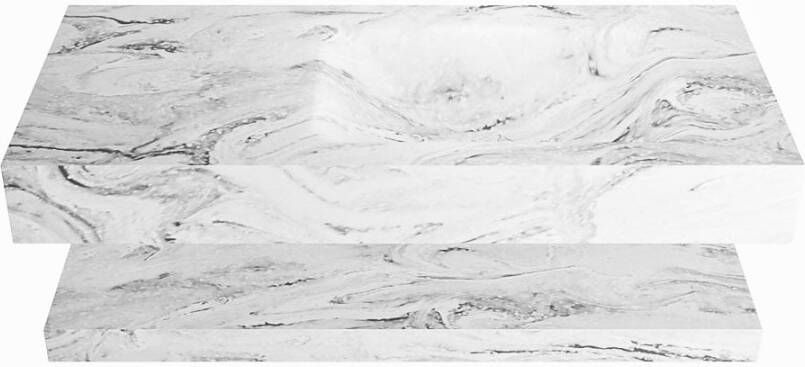 Mondiaz ALAN-DLUX 100cm planchet Glace. Vrijhangende wastafel CLOUD rechts 1 kraangat kleur Glace.