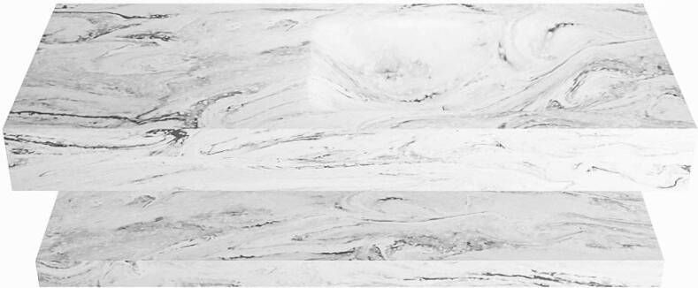 Mondiaz ALAN-DLUX 110cm planchet Glace. Vrijhangende wastafel CLOUD rechts 1 kraangat kleur Glace.