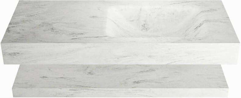 Mondiaz ALAN-DLUX 110cm planchet Opalo. Vrijhangende wastafel CLOUD rechts 1 kraangat kleur Opalo.