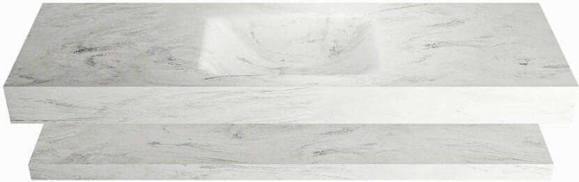 Mondiaz ALAN-DLUX 150cm planchet Opalo. Vrijhangende wastafel CLOUD midden zonder kraangat kleur Opalo.