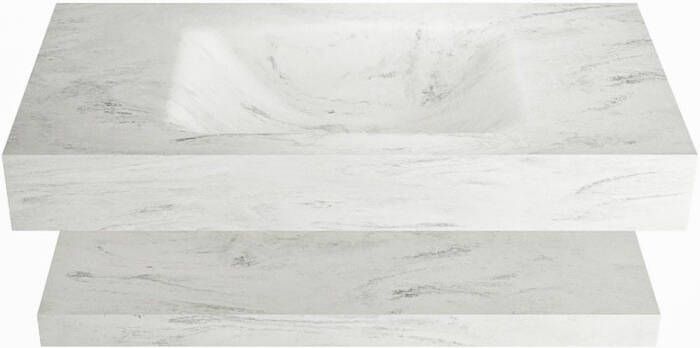 Mondiaz ALAN-DLUX 90cm planchet Opalo. Vrijhangende wastafel CLOUD midden zonder kraangat kleur Opalo.