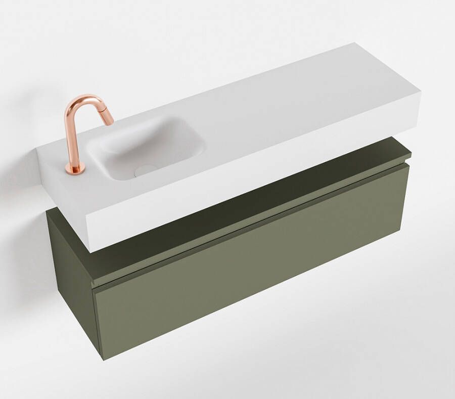 Mondiaz ANDOR Toiletmeubel 100x30x30cm met 1 kraangaten 1 lades army mat Wastafel Lex links Solid Surface Wit FK75343236