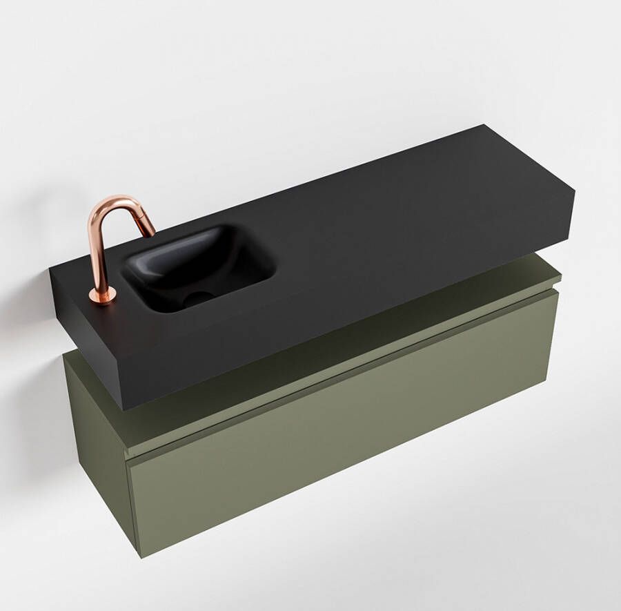 Mondiaz ANDOR Toiletmeubel 100x30x30cm met 1 kraangaten 1 lades army mat Wastafel Lex links Solid Surface Zwart FK75343584
