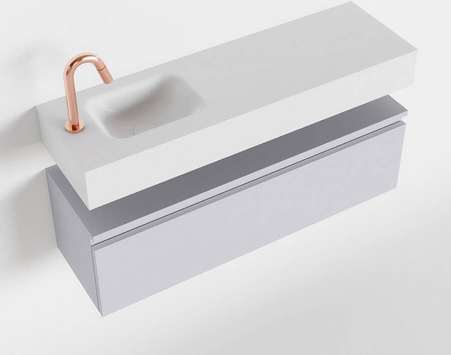 Mondiaz ANDOR Toiletmeubel 100x30x30cm met 1 kraangaten 1 lades cale mat Wastafel Lex links Solid Surface Wit FK75343352
