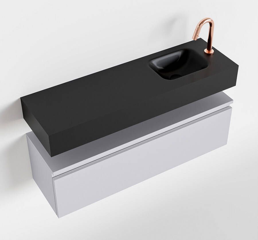 Mondiaz ANDOR Toiletmeubel 100x30x30cm met 1 kraangaten 1 lades cale mat Wastafel Lex rechts Solid Surface Zwart FK75343702
