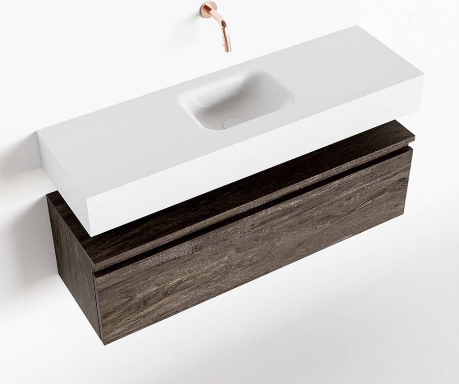 Mondiaz ANDOR Toiletmeubel 100x30x30cm met 0 kraangaten 1 lades dark brown mat Wastafel Lex midden Solid Surface Wit FK75343409
