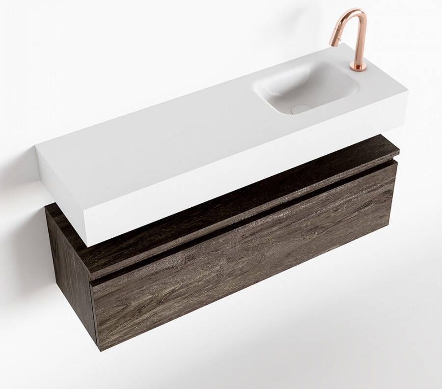 Mondiaz ANDOR Toiletmeubel 100x30x30cm met 1 kraangaten 1 lades dark brown mat Wastafel Lex rechts Solid Surface Wit FK75343412