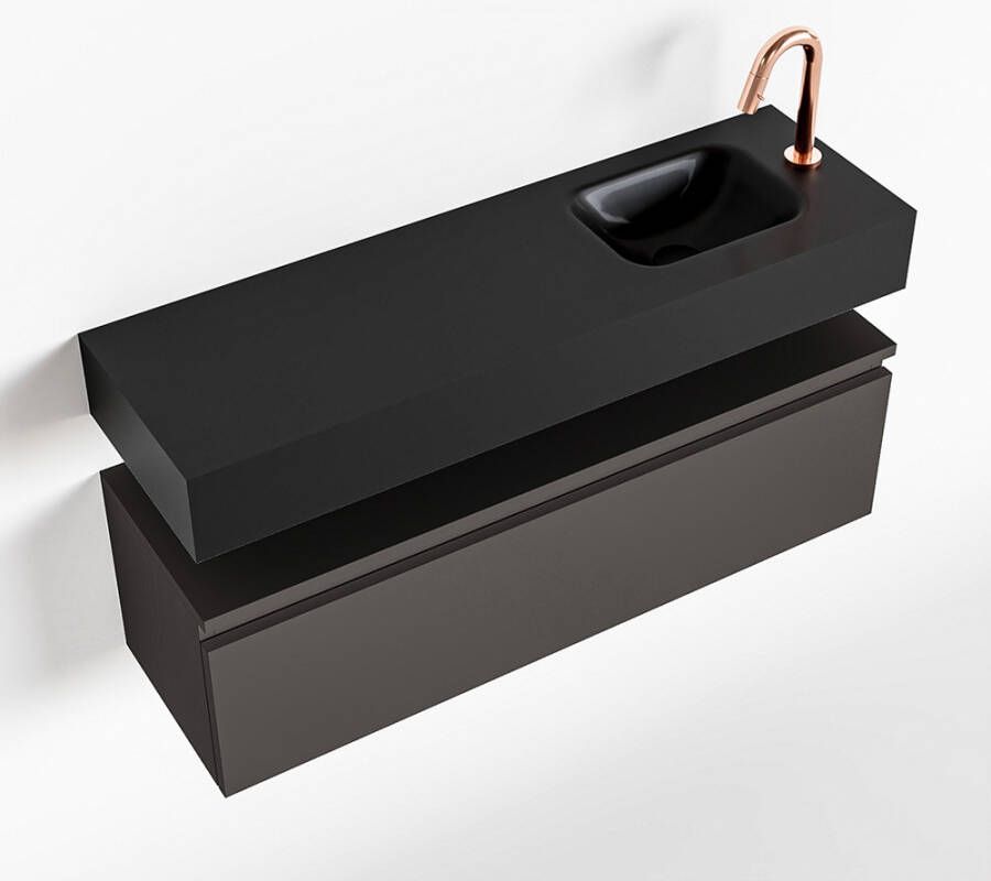 Mondiaz ANDOR Toiletmeubel 100x30x30cm met 1 kraangaten 1 lades dark grey mat Wastafel Lex rechts Solid Surface Zwart FK75343528