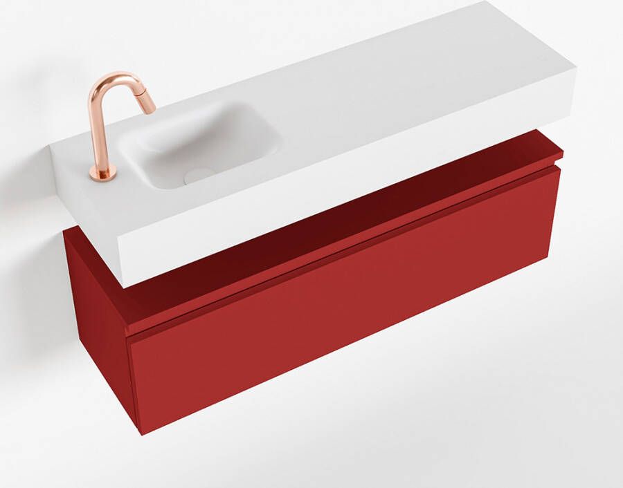 Mondiaz ANDOR Toiletmeubel 100x30x30cm met 1 kraangaten 1 lades fire mat Wastafel Lex links Solid Surface Wit FK75343294