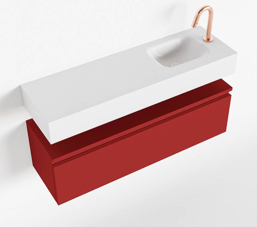Mondiaz ANDOR Toiletmeubel 100x30x30cm met 1 kraangaten 1 lades fire mat Wastafel Lex rechts Solid Surface Wit FK75343296