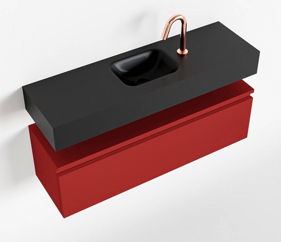 Mondiaz ANDOR Toiletmeubel 100x30x30cm met 1 kraangaten 1 lades fire mat Wastafel Lex midden Solid Surface Zwart FK75343640