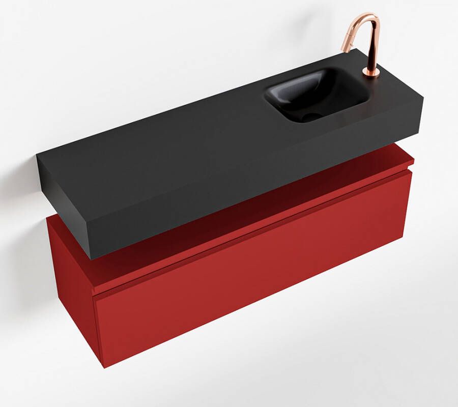 Mondiaz ANDOR Toiletmeubel 100x30x30cm met 1 kraangaten 1 lades fire mat Wastafel Lex rechts Solid Surface Zwart FK75343644