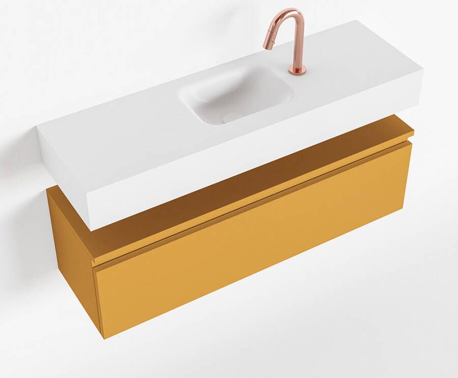Mondiaz ANDOR Toiletmeubel 100x30x30cm met 1 kraangaten 1 lades ocher mat Wastafel Lex midden Solid Surface Wit FK75343263