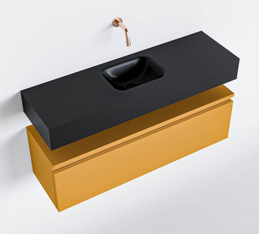 Mondiaz ANDOR Toiletmeubel 100x30x30cm met 0 kraangaten 1 lades ocher mat Wastafel Lex midden Solid Surface Zwart FK75343612