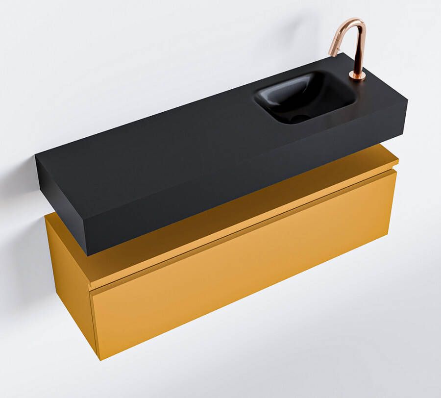 Mondiaz ANDOR Toiletmeubel 100x30x30cm met 1 kraangaten 1 lades ocher mat Wastafel Lex rechts Solid Surface Zwart FK75343615