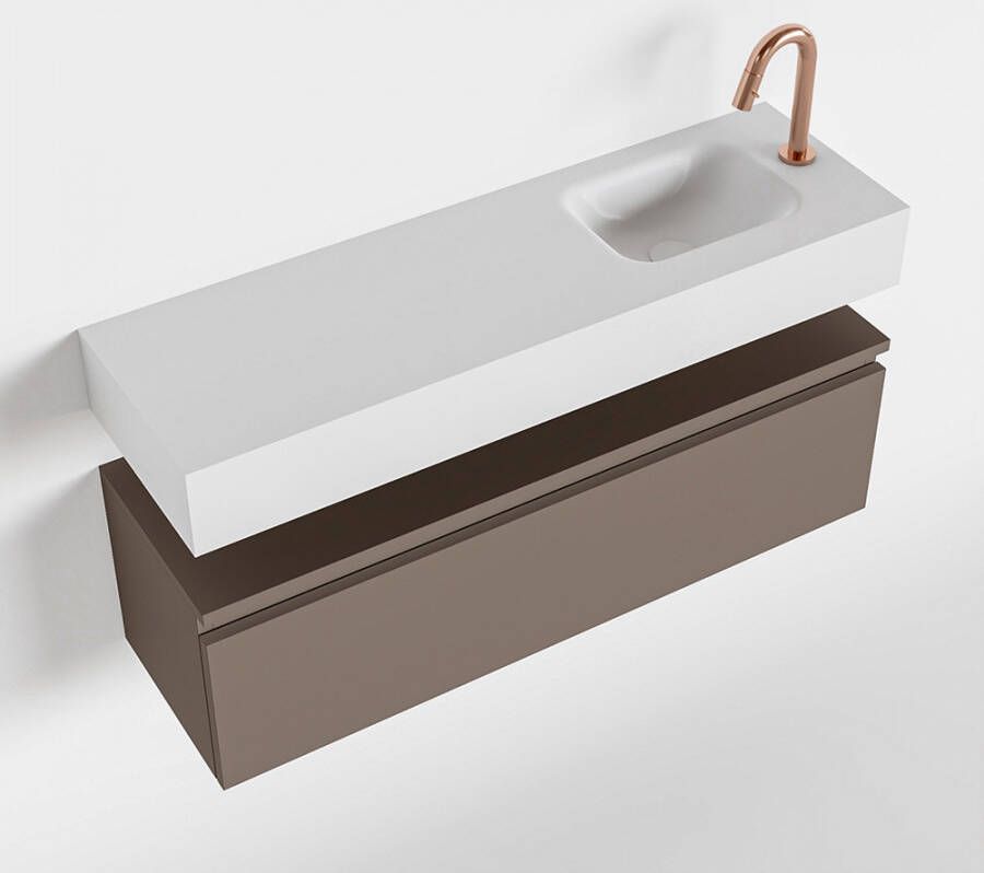 Mondiaz ANDOR Toiletmeubel 100x30x30cm met 1 kraangaten 1 lades smoke mat Wastafel Lex rechts Solid Surface Wit FK75343209