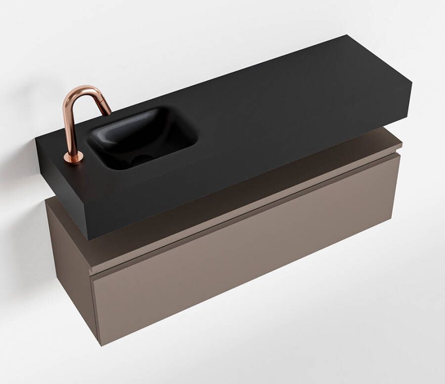 Mondiaz ANDOR Toiletmeubel 100x30x30cm met 1 kraangaten 1 lades smoke mat Wastafel Lex links Solid Surface Zwart FK75343555