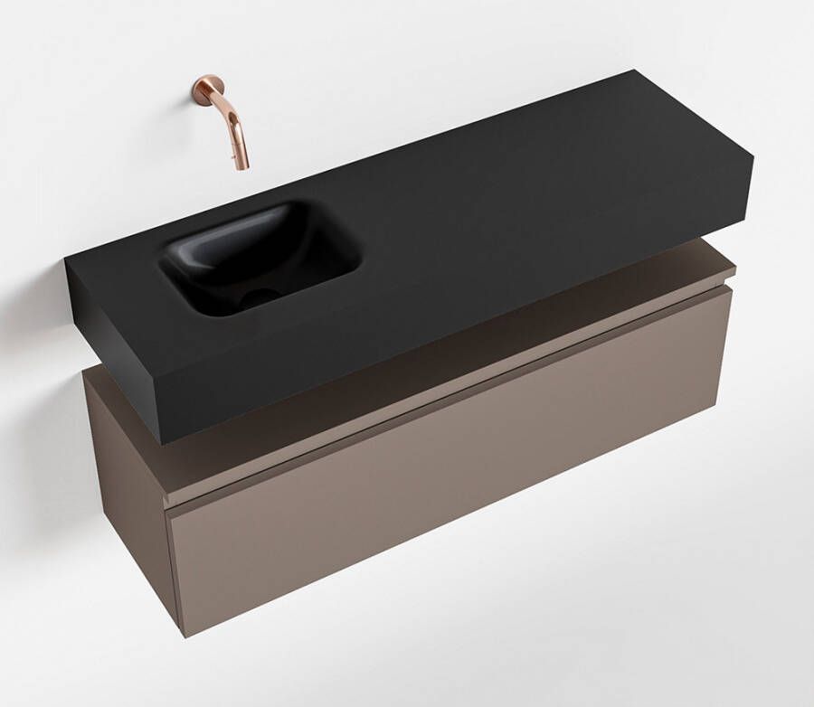 Mondiaz ANDOR Toiletmeubel 100x30x30cm met 0 kraangaten 1 lades smoke mat Wastafel Lex links Solid Surface Zwart FK75343556