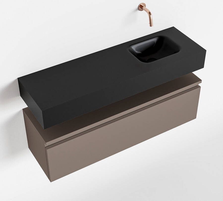 Mondiaz ANDOR Toiletmeubel 100x30x30cm met 0 kraangaten 1 lades smoke mat Wastafel Lex rechts Solid Surface Zwart FK75343558