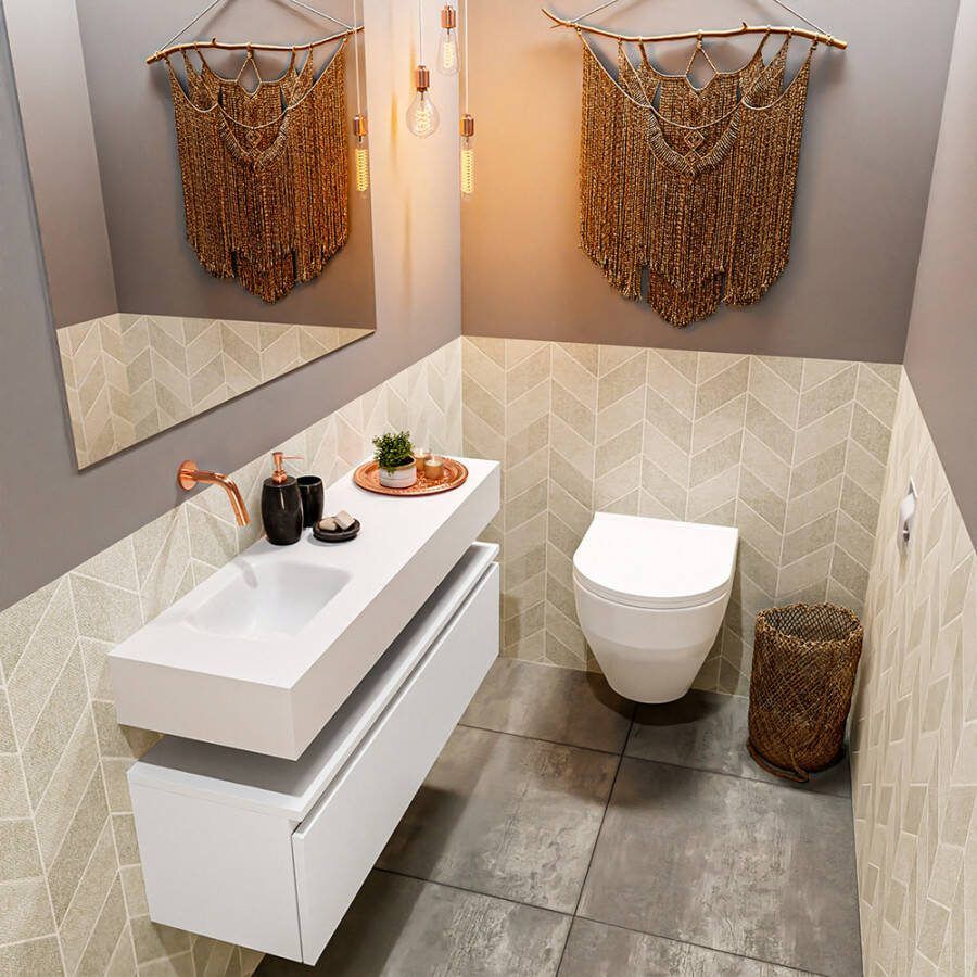 Mondiaz ANDOR Toiletmeubel 100x30x30cm met 0 kraangaten 1 lades talc mat Wastafel Lex links Solid Surface Wit FK75343121