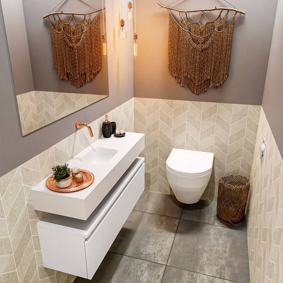 Mondiaz ANDOR Toiletmeubel 100x30x30cm met 0 kraangaten 1 lades talc mat Wastafel Lex midden Solid Surface Wit FK75343119