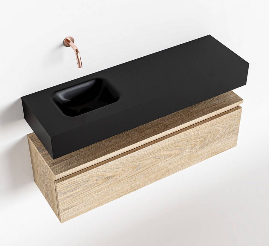 Mondiaz ANDOR Toiletmeubel 100x30x30cm met 0 kraangaten 1 lades washed oak mat Wastafel Lex links Solid Surface Zwart FK75343730