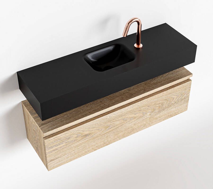 Mondiaz ANDOR Toiletmeubel 100x30x30cm met 1 kraangaten 1 lades washed oak mat Wastafel Lex midden Solid Surface Zwart FK75343727