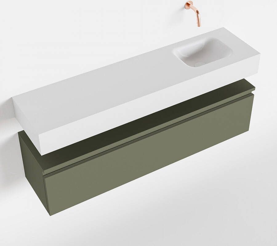 Mondiaz ANDOR Toiletmeubel 120x30x30cm met 0 kraangaten 1 lades army mat Wastafel Lex rechts Solid Surface Wit FK75343245
