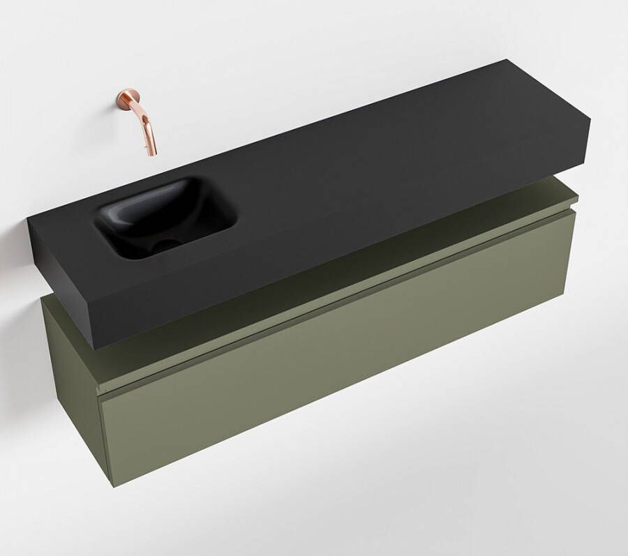 Mondiaz ANDOR Toiletmeubel 120x30x30cm met 0 kraangaten 1 lades army mat Wastafel Lex links Solid Surface Zwart FK75343591