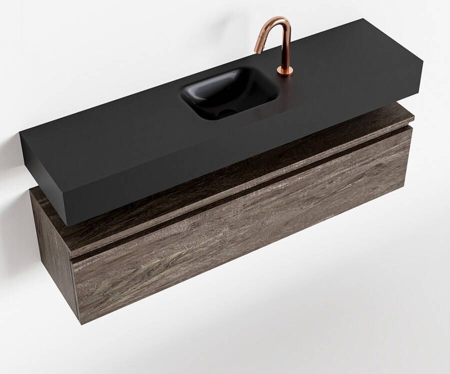 Mondiaz ANDOR Toiletmeubel 120x30x30cm met 1 kraangaten 1 lades dark brown mat Wastafel Lex midden Solid Surface Zwart FK75343762