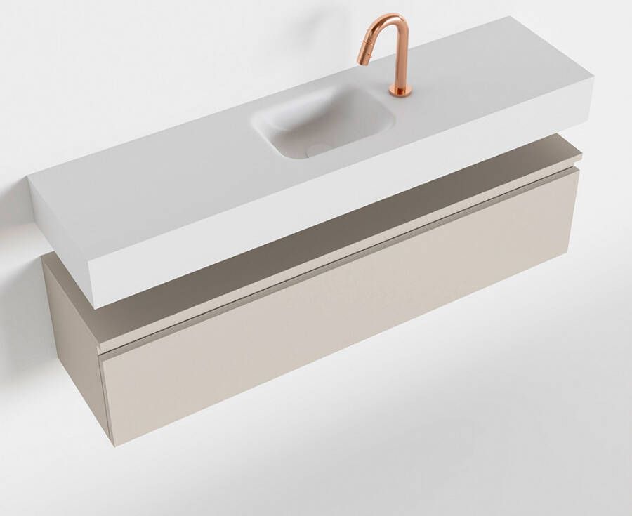 Mondiaz ANDOR Toiletmeubel 120x30x30cm met 1 kraangaten 1 lades linen mat Wastafel Lex midden Solid Surface Wit FK75343327