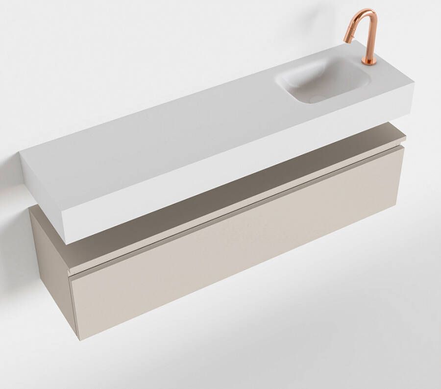Mondiaz ANDOR Toiletmeubel 120x30x30cm met 1 kraangaten 1 lades linen mat Wastafel Lex rechts Solid Surface Wit FK75343331