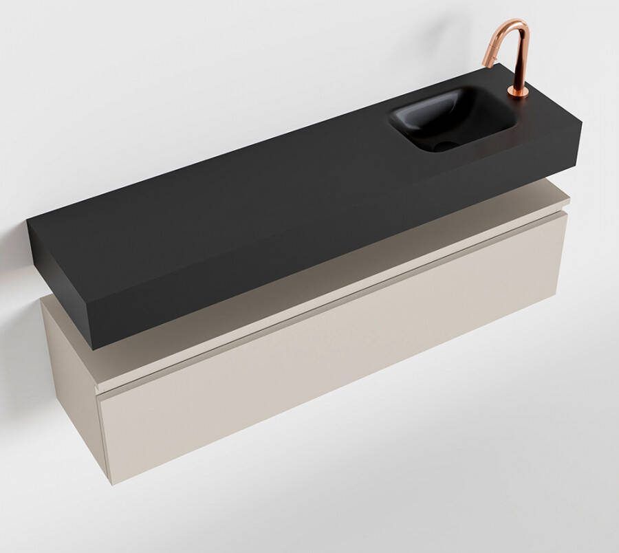 Mondiaz ANDOR Toiletmeubel 120x30x30cm met 1 kraangaten 1 lades linen mat Wastafel Lex rechts Solid Surface Zwart FK75343679