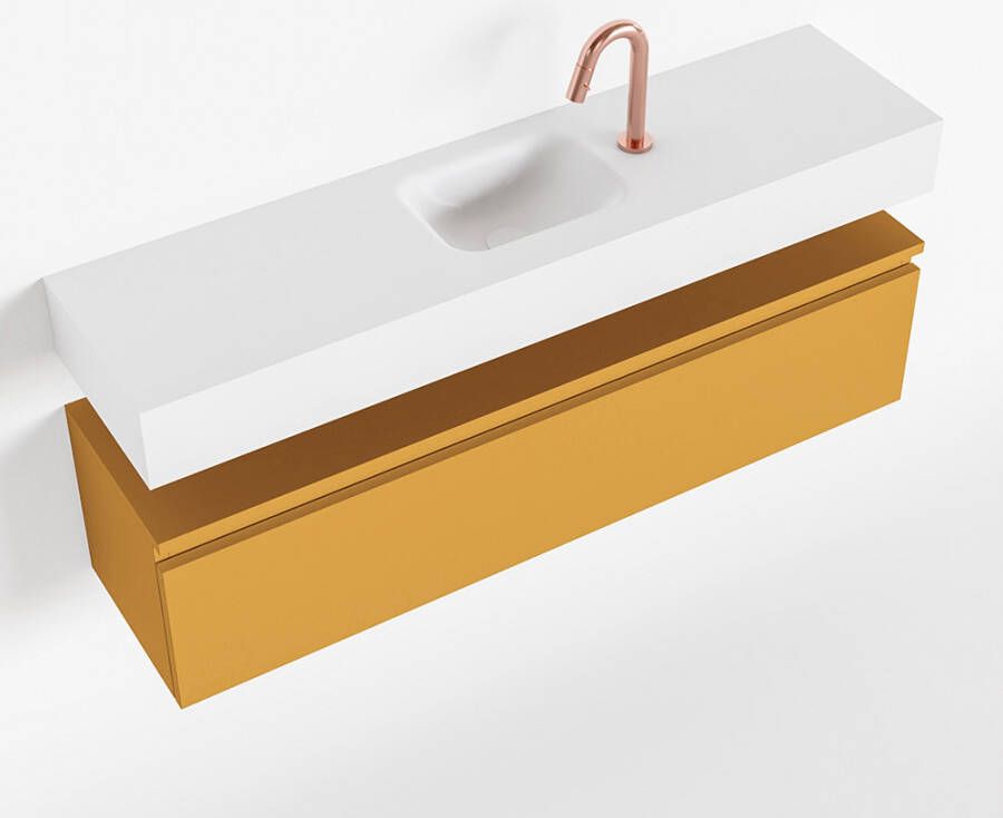 Mondiaz ANDOR Toiletmeubel 120x30x30cm met 1 kraangaten 1 lades ocher mat Wastafel Lex midden Solid Surface Wit FK75343269