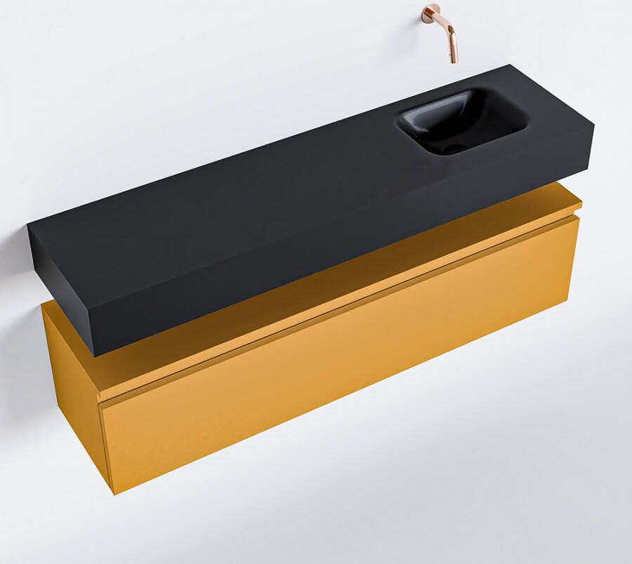 Mondiaz ANDOR Toiletmeubel 120x30x30cm met 0 kraangaten 1 lades ocher mat Wastafel Lex rechts Solid Surface Zwart FK75343622