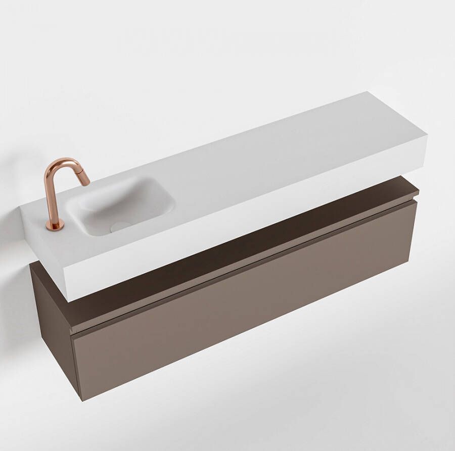 Mondiaz ANDOR Toiletmeubel 120x30x30cm met 1 kraangaten 1 lades smoke mat Wastafel Lex links Solid Surface Wit FK75343213