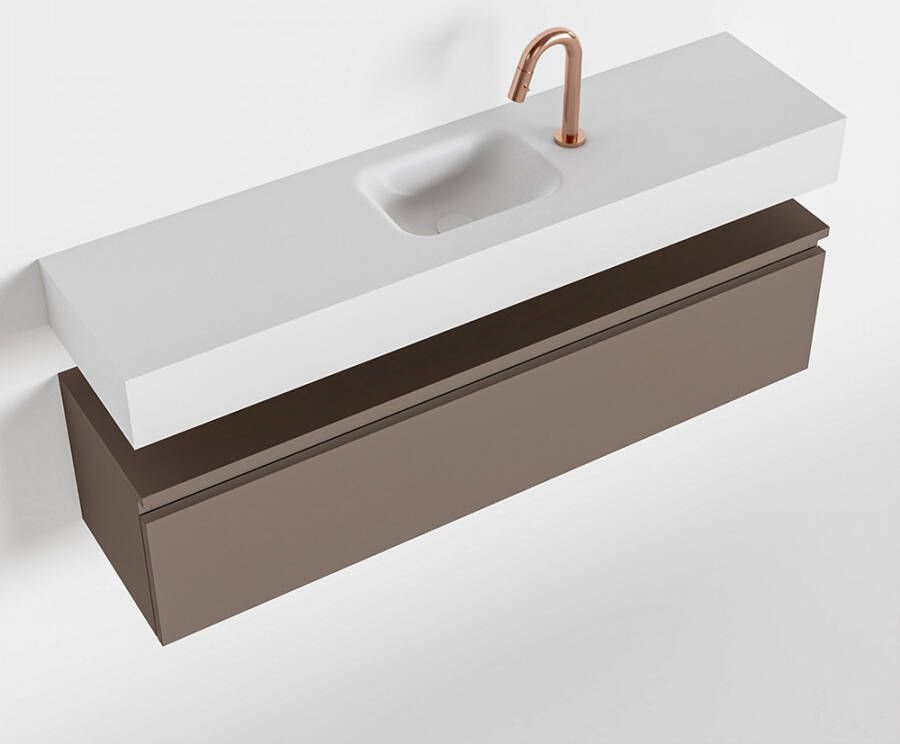 Mondiaz ANDOR Toiletmeubel 120x30x30cm met 1 kraangaten 1 lades smoke mat Wastafel Lex midden Solid Surface Wit FK75343211