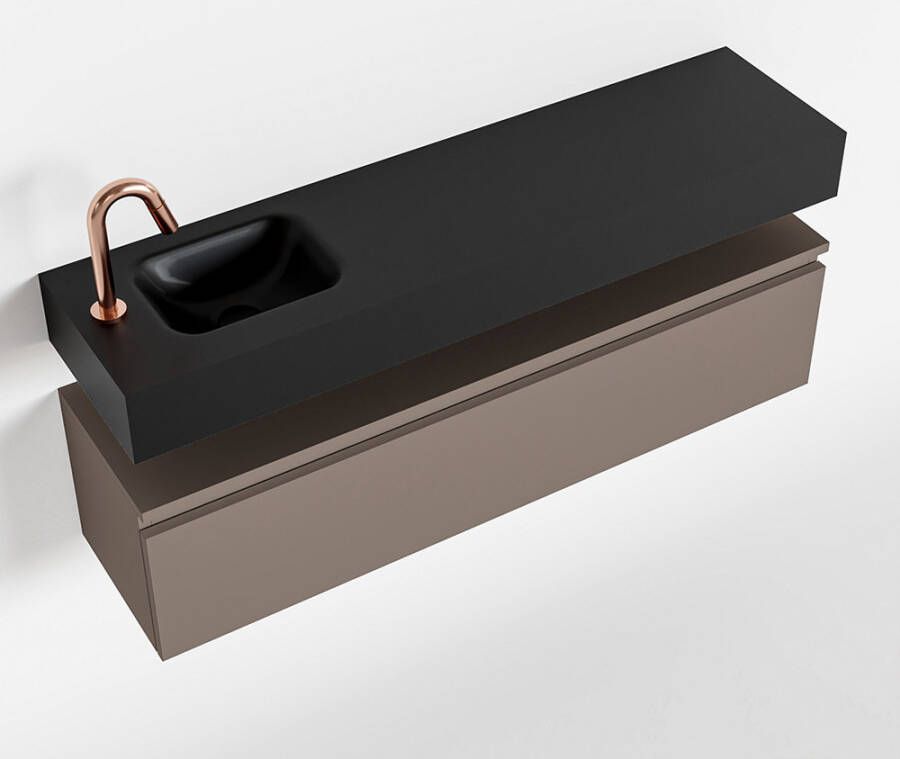 Mondiaz ANDOR Toiletmeubel 120x30x30cm met 1 kraangaten 1 lades smoke mat Wastafel Lex links Solid Surface Zwart FK75343561