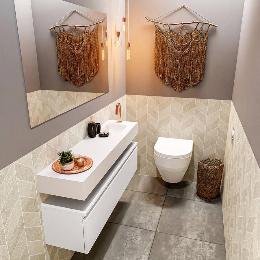 Mondiaz ANDOR Toiletmeubel 120x30x30cm met 1 kraangaten 1 lades talc mat Wastafel Lex rechts Solid Surface Wit FK75343128
