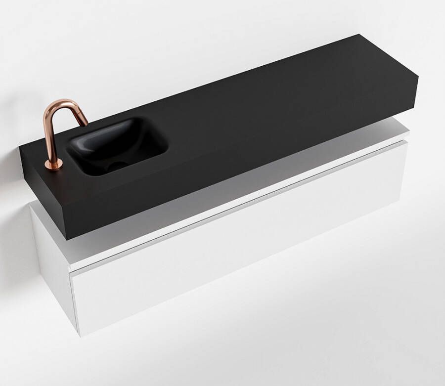 Mondiaz ANDOR Toiletmeubel 120x30x30cm met 1 kraangaten 1 lades talc mat Wastafel Lex links Solid Surface Zwart FK75343474