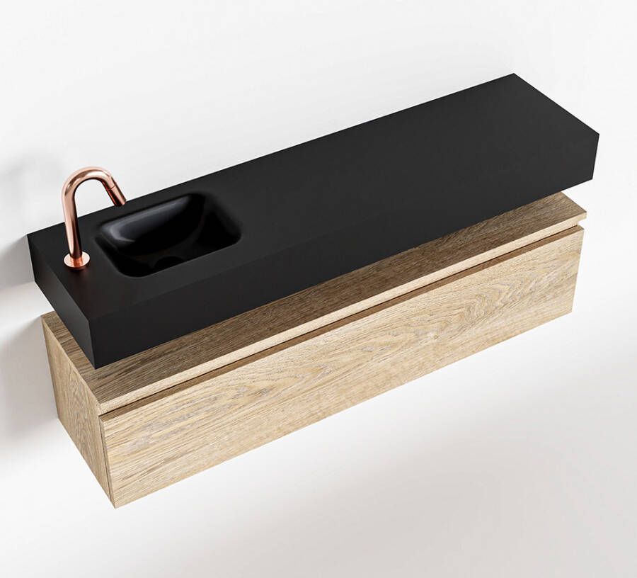 Mondiaz ANDOR Toiletmeubel 120x30x30cm met 1 kraangaten 1 lades washed oak mat Wastafel Lex links Solid Surface Zwart FK75343735