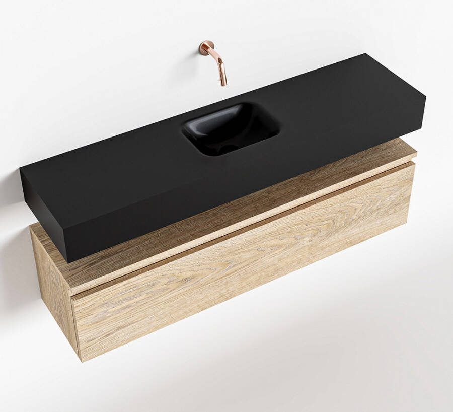 Mondiaz ANDOR Toiletmeubel 120x30x30cm met 0 kraangaten 1 lades washed oak mat Wastafel Lex midden Solid Surface Zwart FK75343734