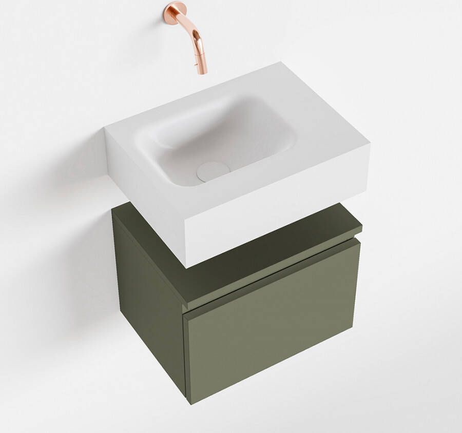 Mondiaz ANDOR Toiletmeubel 40x30x30cm met 0 kraangaten 1 lades army mat Wastafel Lex links Solid Surface Wit FK75343219