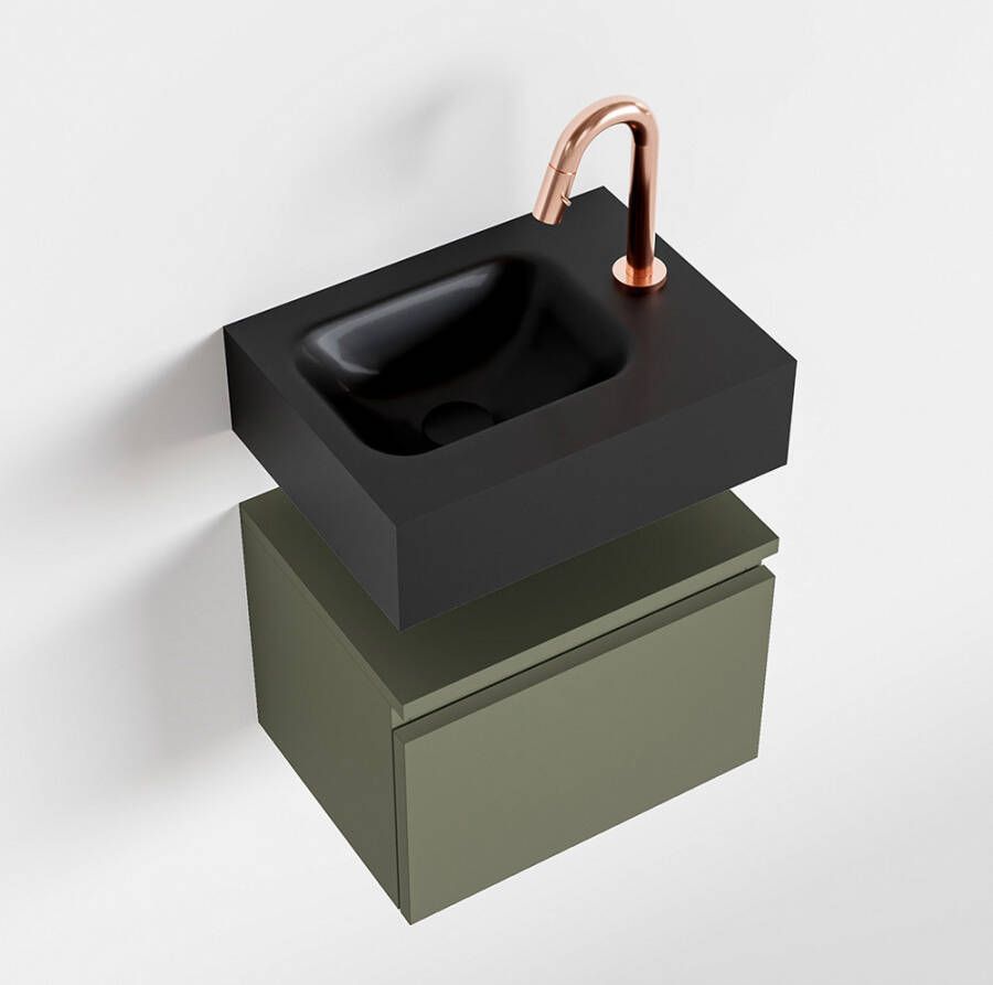 Mondiaz ANDOR Toiletmeubel 40x30x30cm met 1 kraangaten 1 lades army mat Wastafel Lex links Solid Surface Zwart FK75343566
