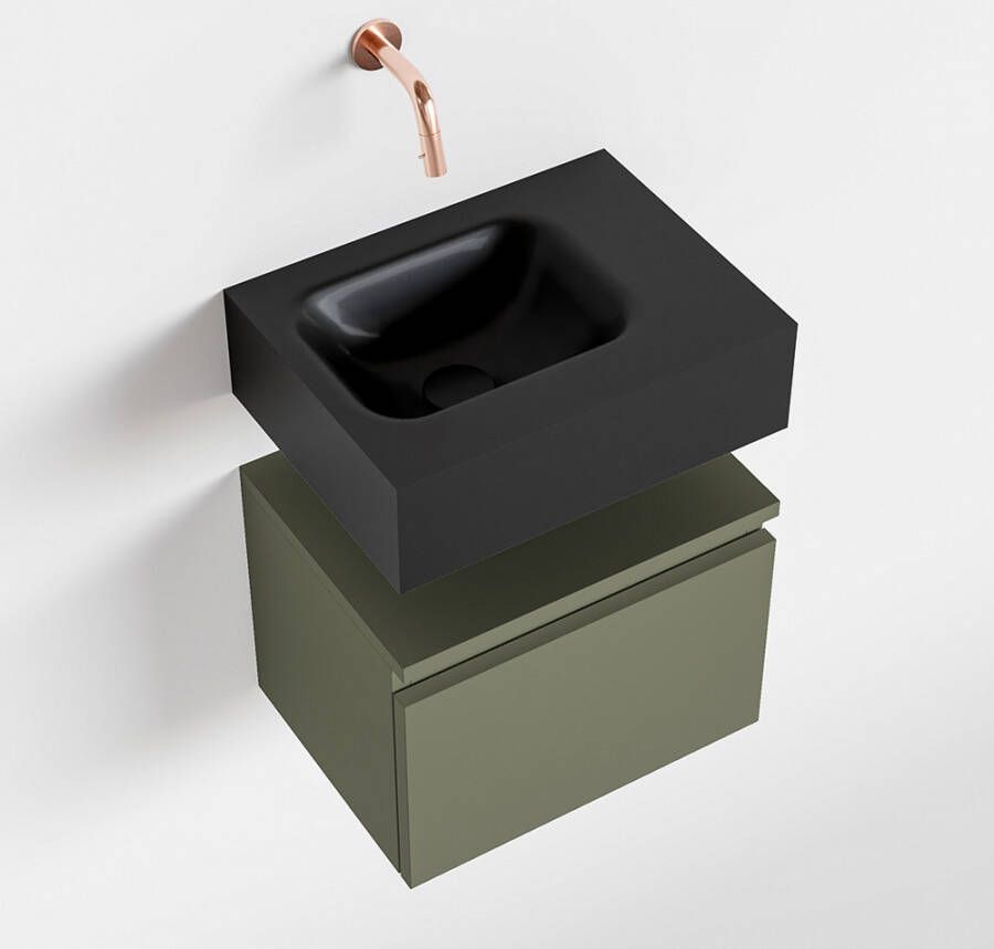 Mondiaz ANDOR Toiletmeubel 40x30x30cm met 0 kraangaten 1 lades army mat Wastafel Lex links Solid Surface Zwart FK75343567