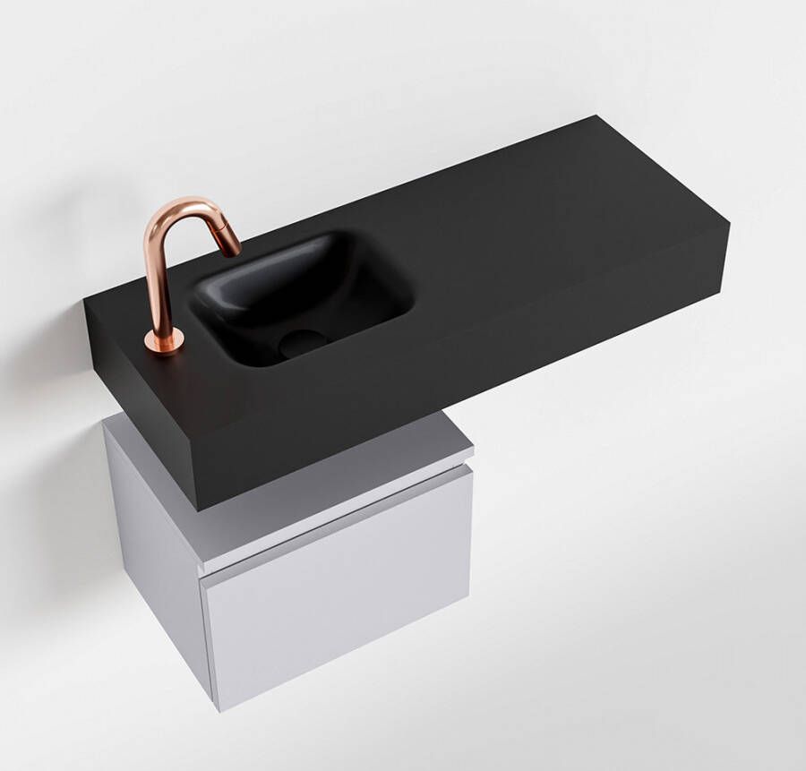 Mondiaz ANDOR Toiletmeubel 80x30x30cm met 1 kraangaten 1 lades cale mat Wastafel Lex links Solid Surface Zwart FK75344037