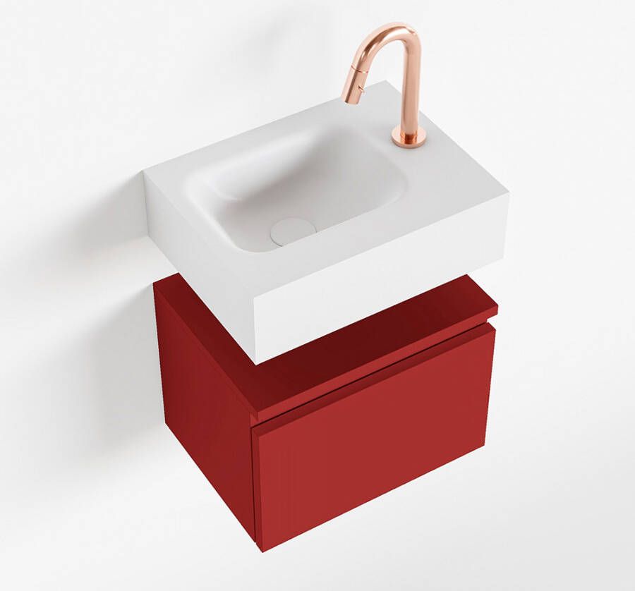Mondiaz ANDOR Toiletmeubel 40x30x30cm met 1 kraangaten 1 lades fire mat Wastafel Lex links Solid Surface Wit FK75343276