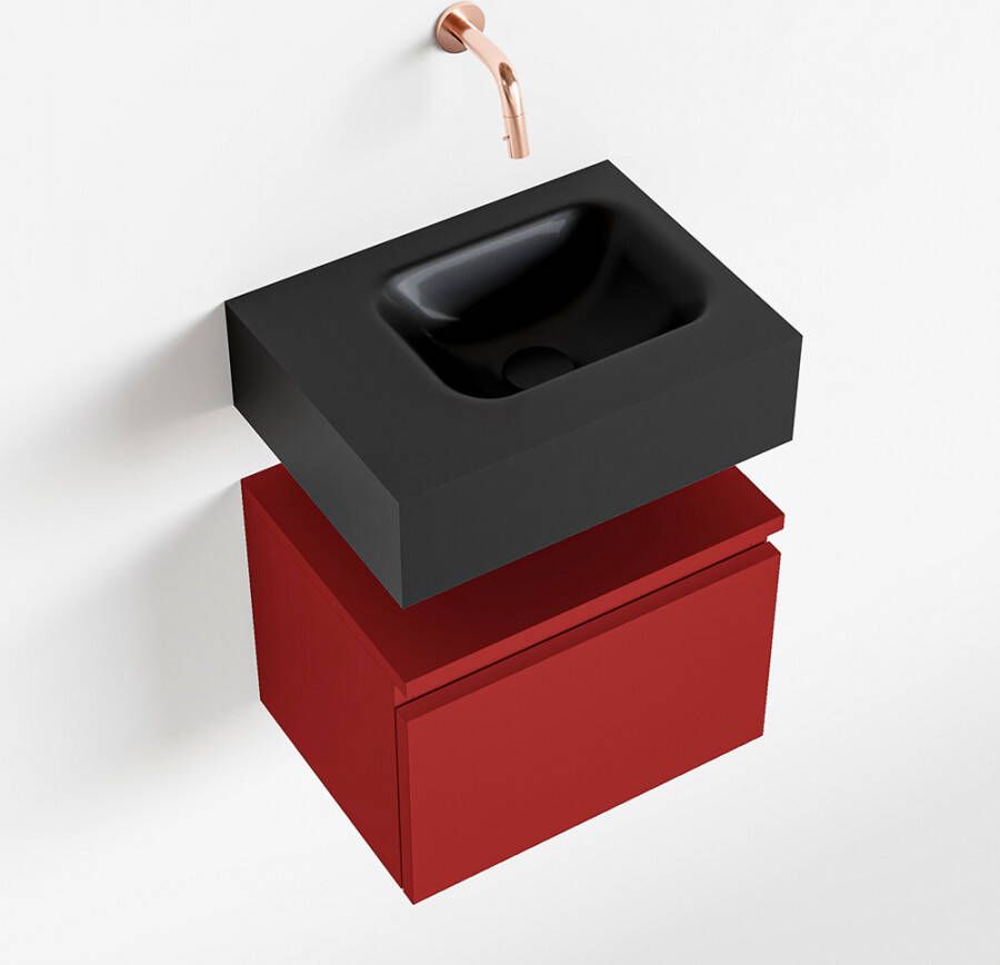 Mondiaz ANDOR Toiletmeubel 40x30x30cm met 0 kraangaten 1 lades fire mat Wastafel Lex rechts Solid Surface Zwart FK75343627