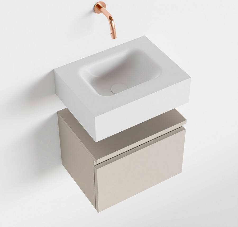 Mondiaz ANDOR Toiletmeubel 40x30x30cm met 0 kraangaten 1 lades linen mat Wastafel Lex midden Solid Surface Wit FK75343304